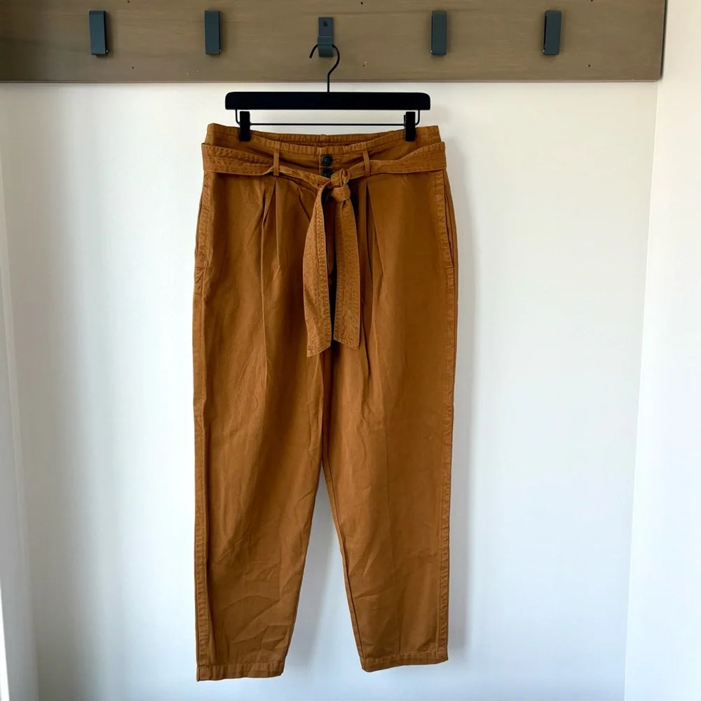 Free People High Waisted 90s Peg baggy tie Pants - yellow brown - Size 10